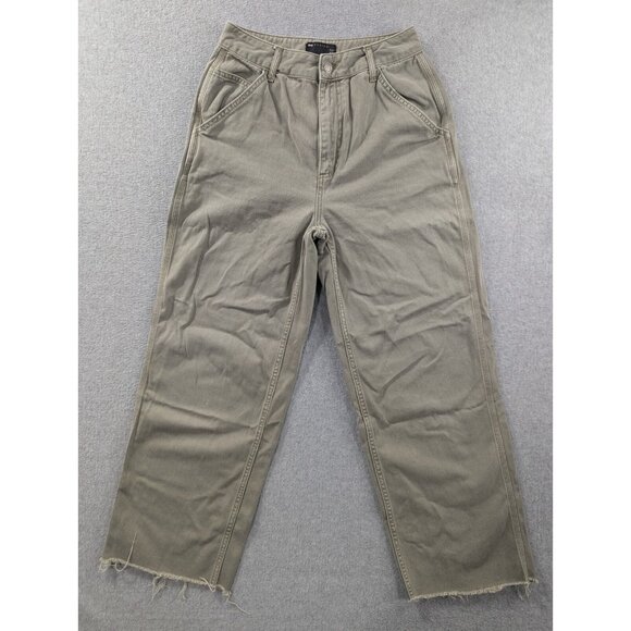 Asos Design Jeans Womens Size 4 Gren High Rise Wide Leg Raw Hem Cuff 100% Cotton - Picture 1 of 13